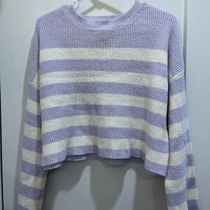 Striped Lavender and Cream Cropped Sweater